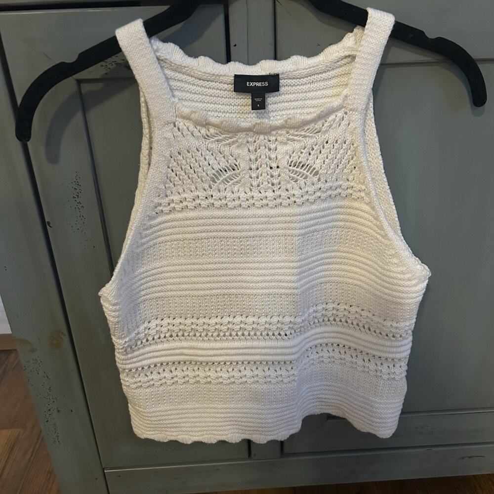 Express Knit Pointelle Tank Top White Ivory Crochet Sweater Cami Women's Size S
